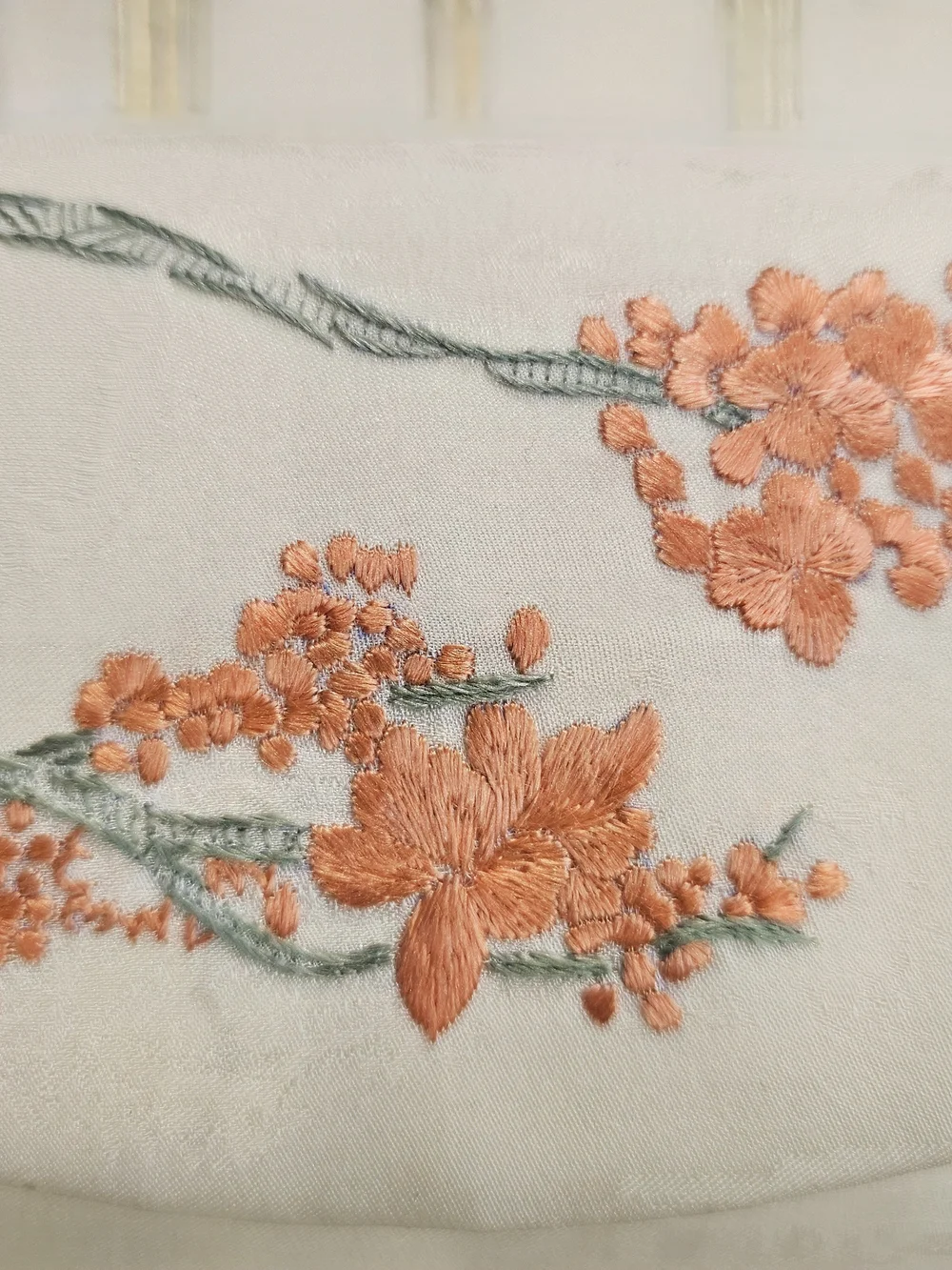 Vintage Ivory Brocade Clutch Purse Peach Floral Embroidery Evening Bridal